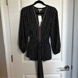 Max Studio Black Floral-Print V-Neck Blouse